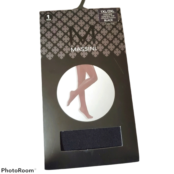Massini NWT High Rise Control Top Opaque Plus Size Tights Black - Picture 1 of 3